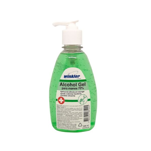 Alcohol Gel para Manos Desinfectante con Dosificador 340 ml Winkler Frasco Individual - Alcohol Gel Antiséptico para Manos con Válvula Dos...