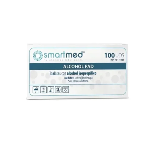 Toallitas de Alcohol Pads Isopropilico 70% Smartmed Caja x 100 Unidades - Toallitas Humedecidas con Alcohol Isopropílico 70%...