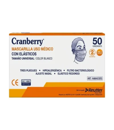 Mascarilla Quirurgica Tipo IIR 3 Pliegues con Elasticos Cranberry Caja x 50 Unidades - Mascarillas Quirúrgicas Tipo IIR Cranberry de 3 Pl...