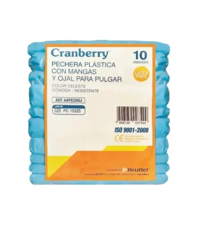 Pechera con Manga y Ojal para Pulgar Azul Cranberry Paquete x 10 Unidades - Pechera Plastificada de Protección Individual con ...