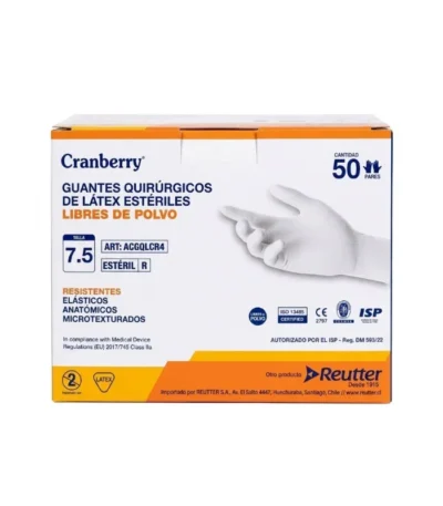 Guante Quirurgico de Latex Esteril Libre de Polvo Talla 7.5 Cranberry Caja x 50 Pares - Guantes Quirúrgicos de Látex Estériles Libres de P...