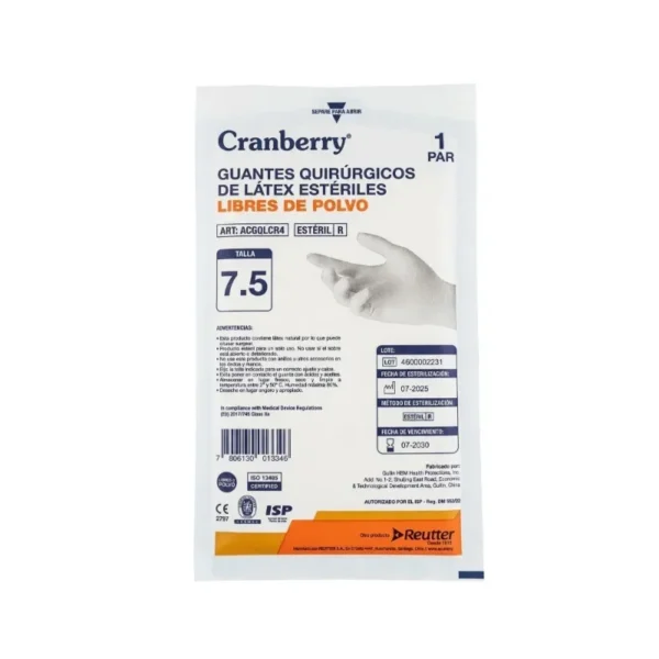 Guante Quirurgico de Latex Esteril Libre de Polvo Talla 7.5 Cranberry Caja x 50 Pares - Guantes Quirúrgicos de Látex Estériles Libres de P...