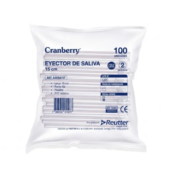 Eyector de Saliva Desechable Transparente 15 cm Cranberry Bolsa 100 Unidades - EXTRACCION EFICIENTE Y COMODIDAD PARA EL PACIENTE ...