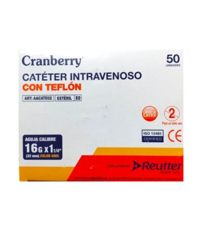 Cateter Intravenoso 16G x 1 1/4 Pulgadas 32 mm Teflon Cranberry Caja 50 Unidades - Acceso Venoso Periférico Rápido y Seguro para Tera...