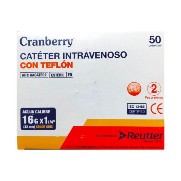 Cateter Intravenoso 16G x 1 1/4 Pulgadas 32 mm Teflon Cranberry Caja 50 Unidades - Acceso Venoso Periférico Rápido y Seguro para Tera...
