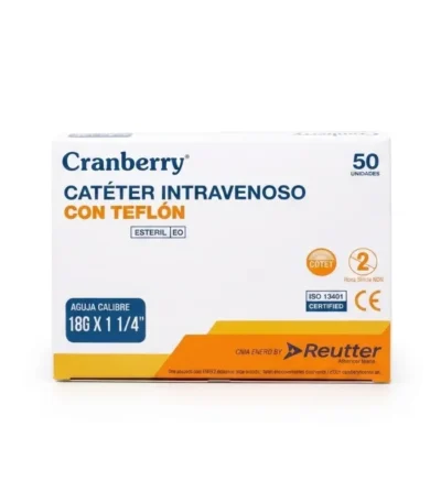Cateter Intravenoso 18G x 1 1/4 Pulgada 32 mm Teflon Verde Cranberry Caja x 50 Unidades - Catéteres Intravenosos Periféricos de Teflón 18G x...