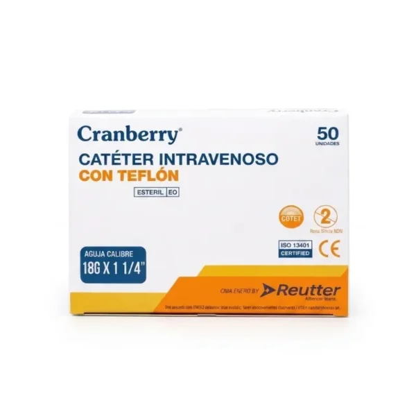 Cateter Intravenoso 18G x 1 1/4 Pulgada 32 mm Teflon Verde Cranberry Caja x 50 Unidades - Catéteres Intravenosos Periféricos de Teflón 18G x...