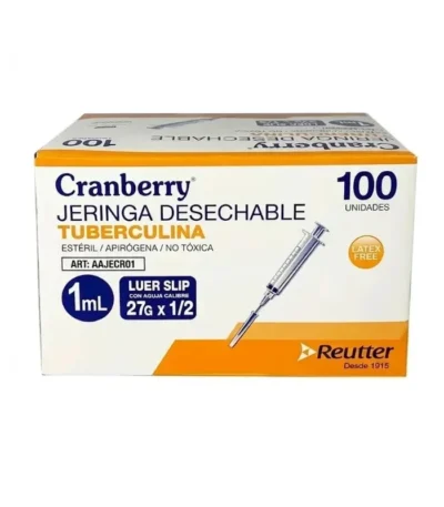 Jeringa Tuberculina 1 ml con Aguja 27G x 1/2 Cranberry Caja x 100 Unidades - Jeringas de Tuberculina 1 ml con Aguja Fina 27G x ...