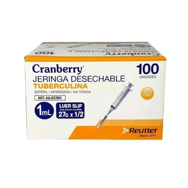 Jeringa Tuberculina 1 ml con Aguja 27G x 1/2 Cranberry Caja x 100 Unidades - Jeringas de Tuberculina 1 ml con Aguja Fina 27G x ...