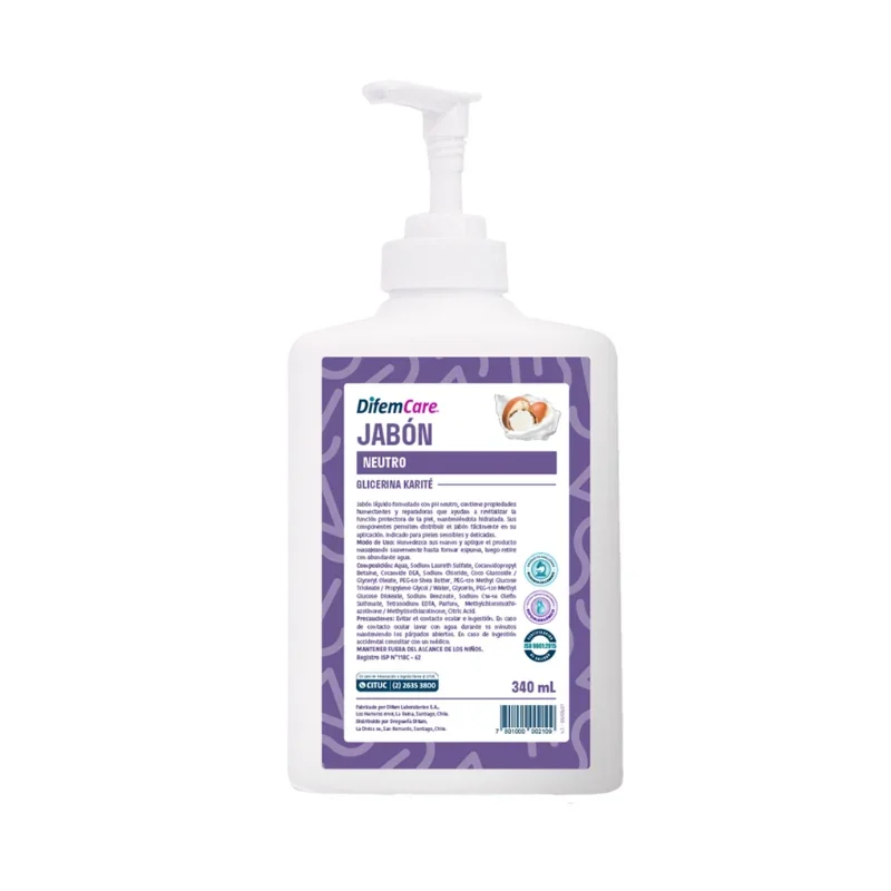 Jabon Liquido Neutro Glicerina y Manteca de Karite 340 ml Difem Care - Jabón Líquido Neutro Difem Care con Glicerina y Ma...