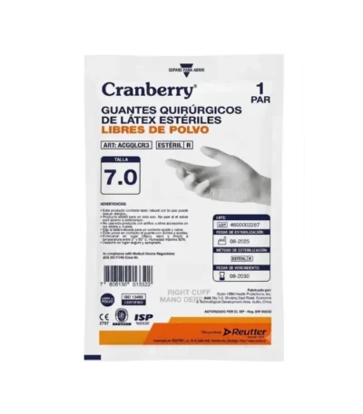 Guantes Quirurgicos de Latex Esteriles Sin Polvo Talla 7.0 Cranberry Caja x 50 Pares - Guantes Quirúrgicos Estériles de Látex Talla 7.0 S...