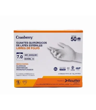 Guantes Quirurgicos de Latex Esteriles Sin Polvo Talla 7.0 Cranberry Caja x 50 Pares - Guantes Quirúrgicos Estériles de Látex Talla 7.0 S...