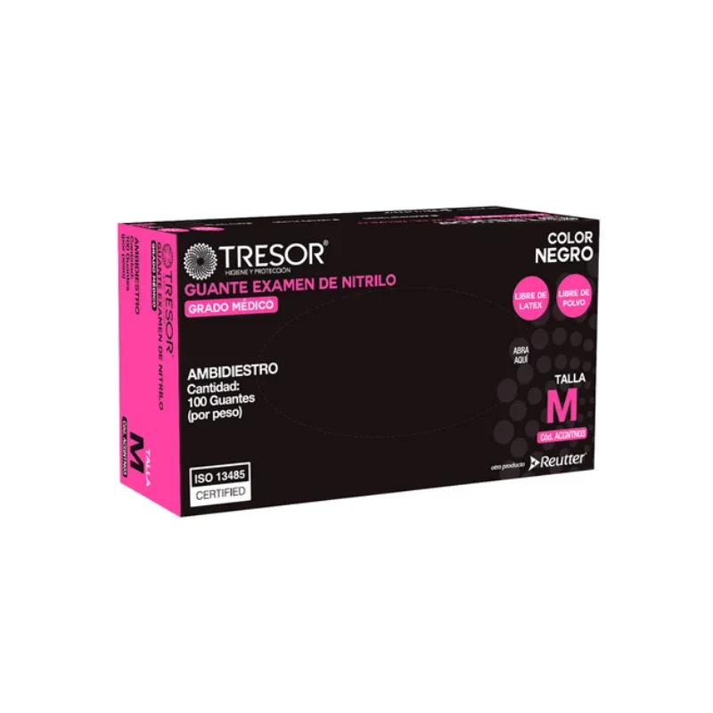 Guantes de Nitrilo Negros Sin Polvo Talla M Tresor Caja 100 Unidades - PROTECCION, ESTILO Y ALTA RESISTENCIA EN TUS MANOS...
