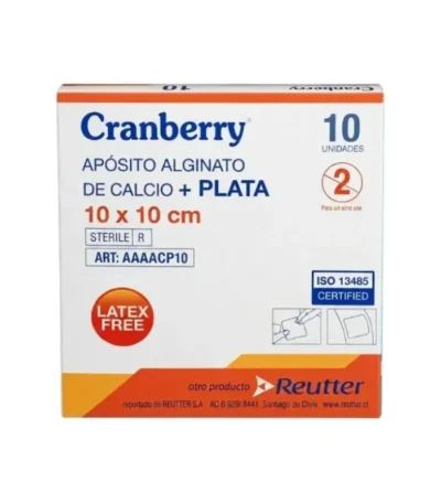 Aposito de Alginato de Calcio con Plata 10 x 10 cm Cranberry Caja 10 Unidades - ACCION ANTIMICROBIANA AVANZADA Y MAXIMA ABSORCION ...