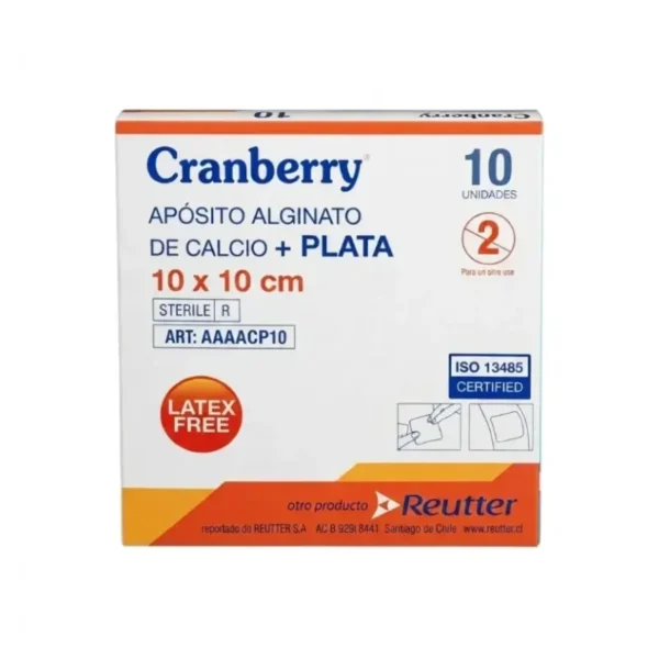 Aposito de Alginato de Calcio con Plata 10 x 10 cm Cranberry Caja 10 Unidades - ACCION ANTIMICROBIANA AVANZADA Y MAXIMA ABSORCION ...