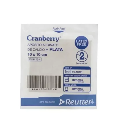 Aposito de Alginato de Calcio con Plata 10 x 10 cm Cranberry Caja 10 Unidades - ACCION ANTIMICROBIANA AVANZADA Y MAXIMA ABSORCION ...
