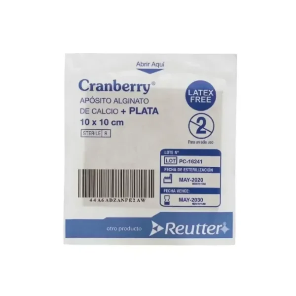 Aposito de Alginato de Calcio con Plata 10 x 10 cm Cranberry Caja 10 Unidades - ACCION ANTIMICROBIANA AVANZADA Y MAXIMA ABSORCION ...