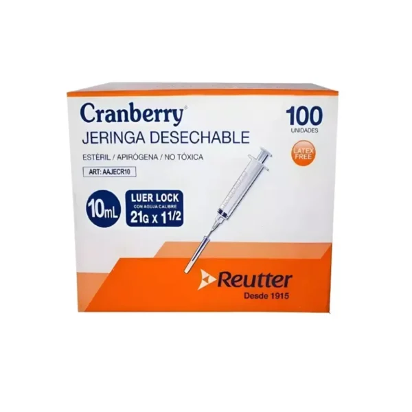 Jeringa Desechable Luer Lock 10 ml Cranberry Caja x 100 Unidades - Seguridad y precisión infalible en cada procedimie...