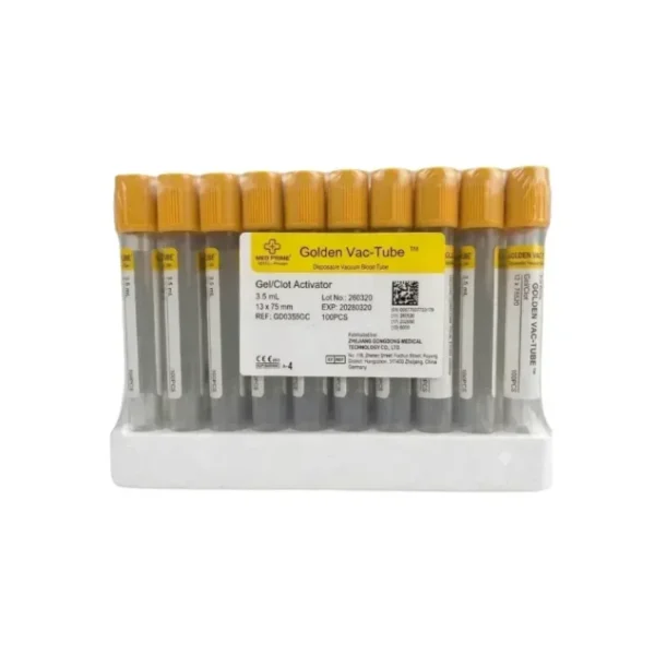 Tubo Muestreador de Sangre Tapa Amarilla con Gel Separador 3,5 ml GBVac Gradilla 100 Unidades - SEPARACION RAPIDA DE SUERO Y MAXIMA ESTABILIDAD PA...