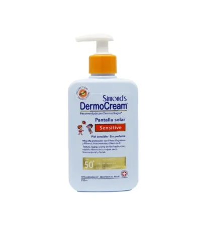 Bloqueador Solar Dermocream SPF 50+ Piel Sensible Simond’s Frasco 250 ml - Protección solar muy alta contra rayos UVA/UVB, rá...