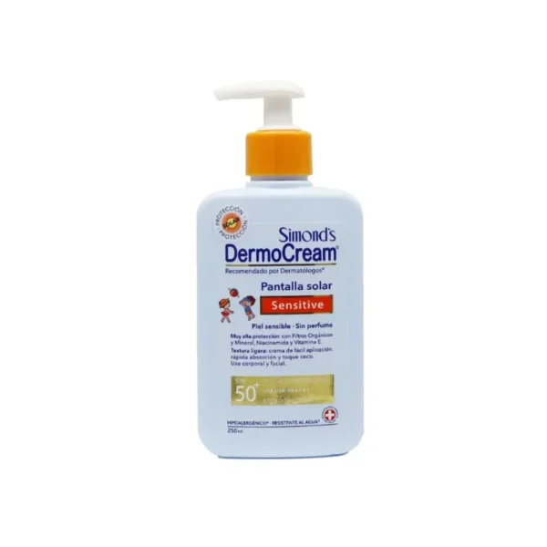 Bloqueador Solar Dermocream SPF 50+ Piel Sensible Simond's Frasco 250 ml