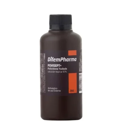 Povidona Yodada Solucion Antiseptica Povisept 10% 250 ml Difem Pharma - Desinfeccion Antiseptica de Amplio Espectro para P...
