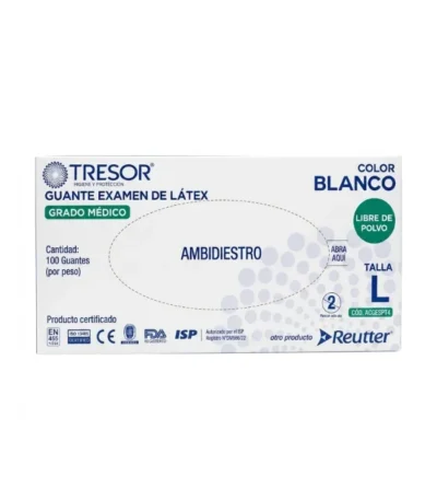 Guantes de Látex Sin Polvo Talla L Tresor Caja x 100 Unidades - Protección biológica superior, ajuste ergonómico y...