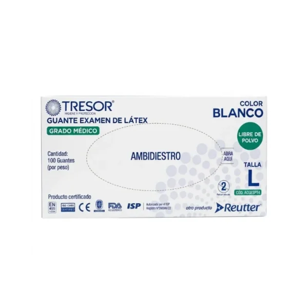 Guantes de Látex Sin Polvo Talla L Tresor Caja x 100 Unidades - Protección biológica superior, ajuste ergonómico y...