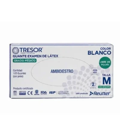 Guantes de Látex Sin Polvo Talla M Tresor Caja x 100 Unidades - Protección biológica superior, ajuste anatómico y ...