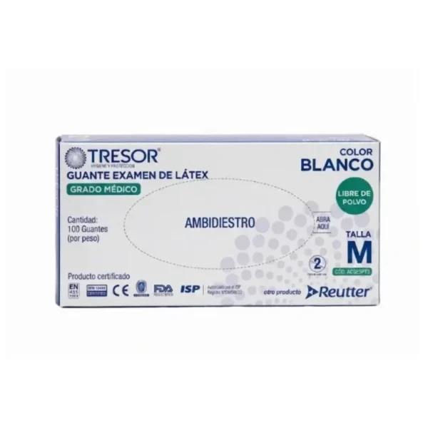 Guantes de Látex Sin Polvo Talla M Tresor Caja x 100 Unidades - Protección biológica superior, ajuste anatómico y ...