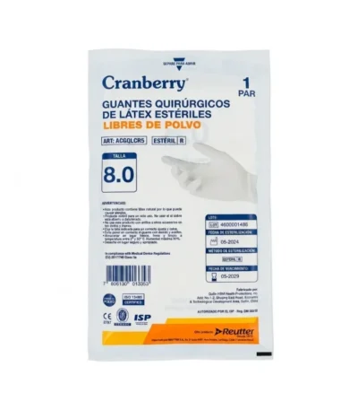 Guantes Quirúrgicos Látex Libre de Polvo Estériles Cranberry Talla 8.0 Caja 50 Pares - Alta precisión táctil y bioseguridad superior en e...
