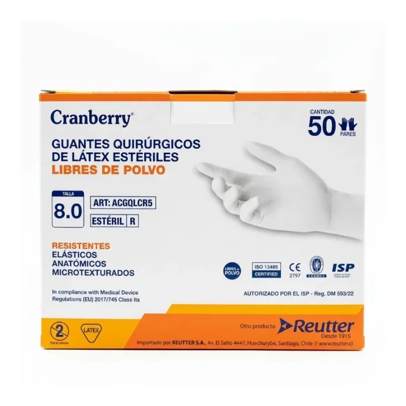 woo-products2Fimages2F1786972221718-edit_1786972221312-1.webp Guantes Quirúrgicos Látex Libre de Polvo Estériles Cranberry Talla 8.0 Caja 50 Pares - Alta precisión táctil y bioseguridad superior en e...