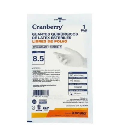 Guantes Quirúrgicos Látex Libre de Polvo Estériles Cranberry Talla 8.5 Caja 50 Pares - Alta precisión táctil y bioseguridad superior en e...