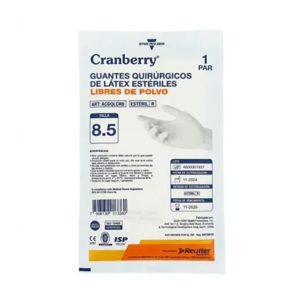 Guantes Quirúrgicos Látex Libre de Polvo Estériles Cranberry Talla 8.5 Caja 50 Pares - Alta precisión táctil y bioseguridad superior en e...