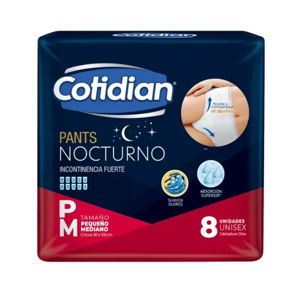 Cotidian Pants Nocturno Talla P/M – Paquete x 8 Unidades - Protección Avanzada Nocturna para Incontinencia Fu...