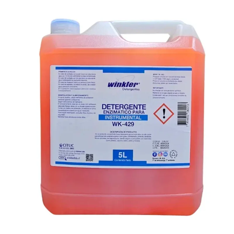 Detergente Enzimático para Instrumental Médico Quirúrgico WK-429 5 Litros Winkler - Detergente Líquido Enzimático Concentrado de Baja ...