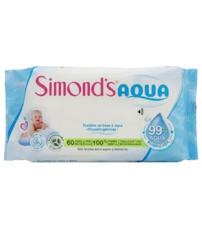 Toallas Húmedas para Bebé Simonds Aqua 99% 60 Unidades - Limpieza pura e hipoalergénica formulada con agua ...