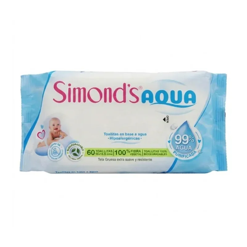 Toallas Húmedas para Bebé Simonds Aqua 99% 60 Unidades - Limpieza pura e hipoalergénica formulada con agua ...