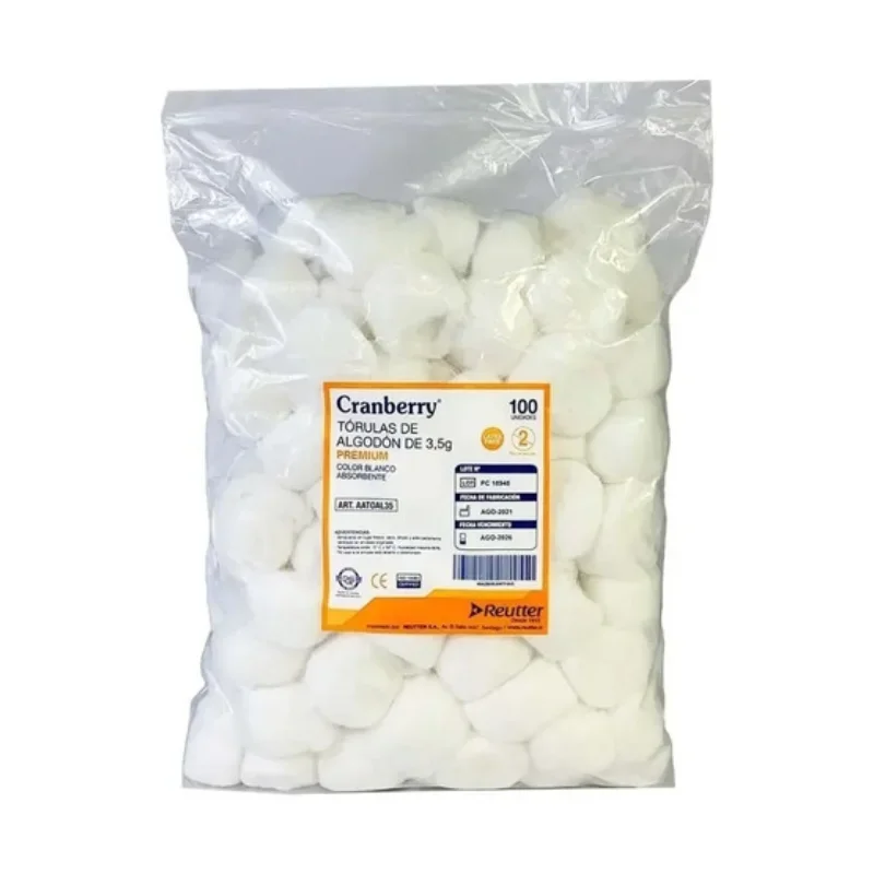Tórulas de Algodón 3,5g Cranberry Bolsa 100 Unidades - Máxima capacidad de absorción y suavidad superior ...