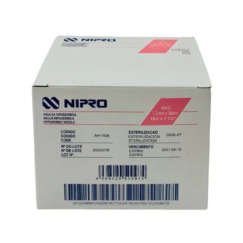 woo-products2Fimages2F1787779643747-edit_1787779643404-1.webp Aguja Hipodérmica 18G x 1 1/2 Pulgada Nipro Estéril Caja x 100 Unidades - Imagen 1