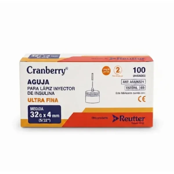 Aguja para Lápiz de Insulina 32G x 4mm Estéril Caja x 100 Unidades - Agujas Ultra Finas 32G x 4mm para Lápiz Pluma de I...