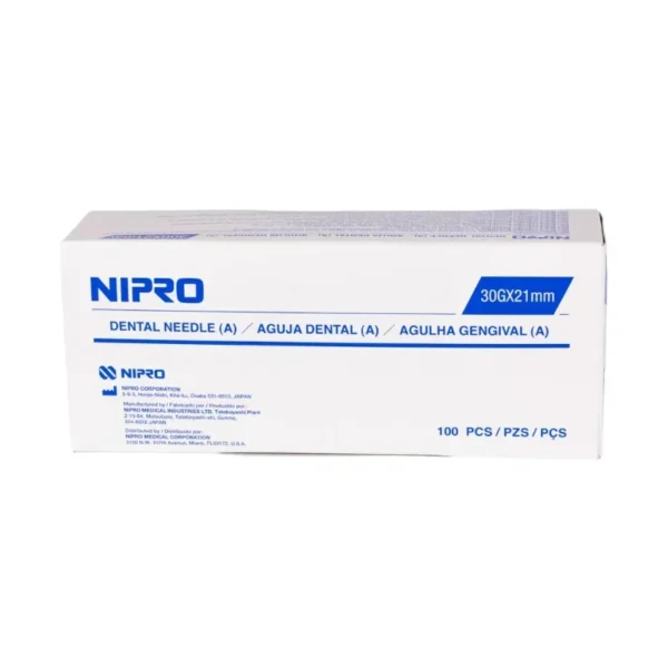 Aguja Dental 30G Corta 21 mm Nipro Estéril Caja x 100 Unidades - Aguja Odontológica Ultradelgada Nipro 30G Corta (0...