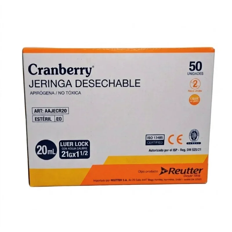 woo-products2Fimages2F1787870711993-edit_1787870711654.webp Jeringa 20 ml Luer Lock con Aguja 21G x 1 1/2 Cranberry Caja 50 Unidades - Imagen 1