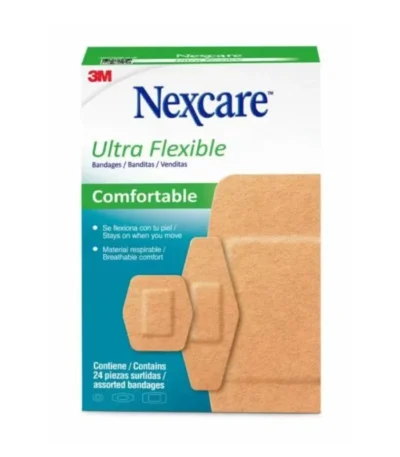 Parches Curitas Nexcare Ultra Flexibles Tamaños Surtidos 3M Caja x 24 Unidades - Parches adhesivos ultra flexibles transpirables pa...