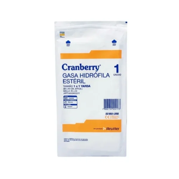 Gasa Hidrófila Estéril 1 x 1 Yarda 90 x 90 cm Cranberry