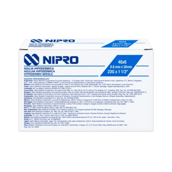 Aguja Hipodérmica 23g x 1 1/2 Nipro Caja 100 Unidades
