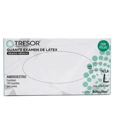 Guantes de Examen de Latex con Polvo Blancos Talla L Tresor Caja 100 Unidades - PROTECCION TRADICIONAL Y AJUSTE PERFECTO PARA USO ...