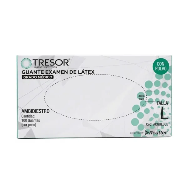 Guantes de Examen de Latex con Polvo Blancos Talla L Tresor Caja 100 Unidades - PROTECCION TRADICIONAL Y AJUSTE PERFECTO PARA USO ...