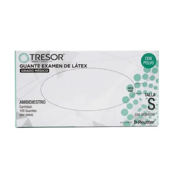 Guantes de Examen de Latex con Polvo Blancos Talla S Tresor Caja 100 Unidades - PROTECCION TRADICIONAL Y AJUSTE PERFECTO PARA USO ...