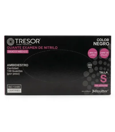 Guantes de Nitrilo Negro Libre de Polvo S Tresor Caja x 100 Unidades - Guantes de Nitrilo Negro Multiuso Libre de Polvo T...